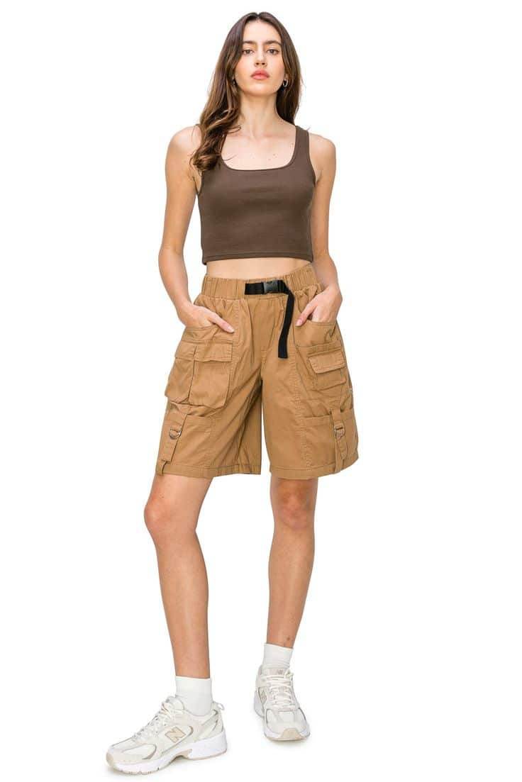 Womens Cargo Shorts - Dark Beige - Dubai Offers Today