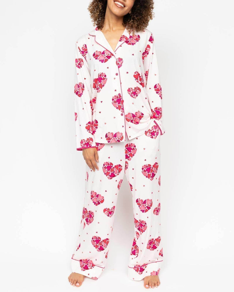 Aria Heart Printed Jersey Wide Leg Pyjama Set - Dubai Offers Today