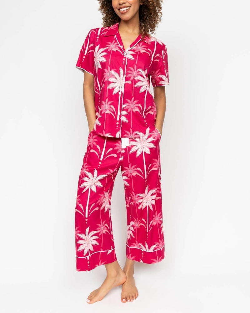 Kayla Palm Print Wide Leg Cropped Pyjama Set - Dubai Offers Today