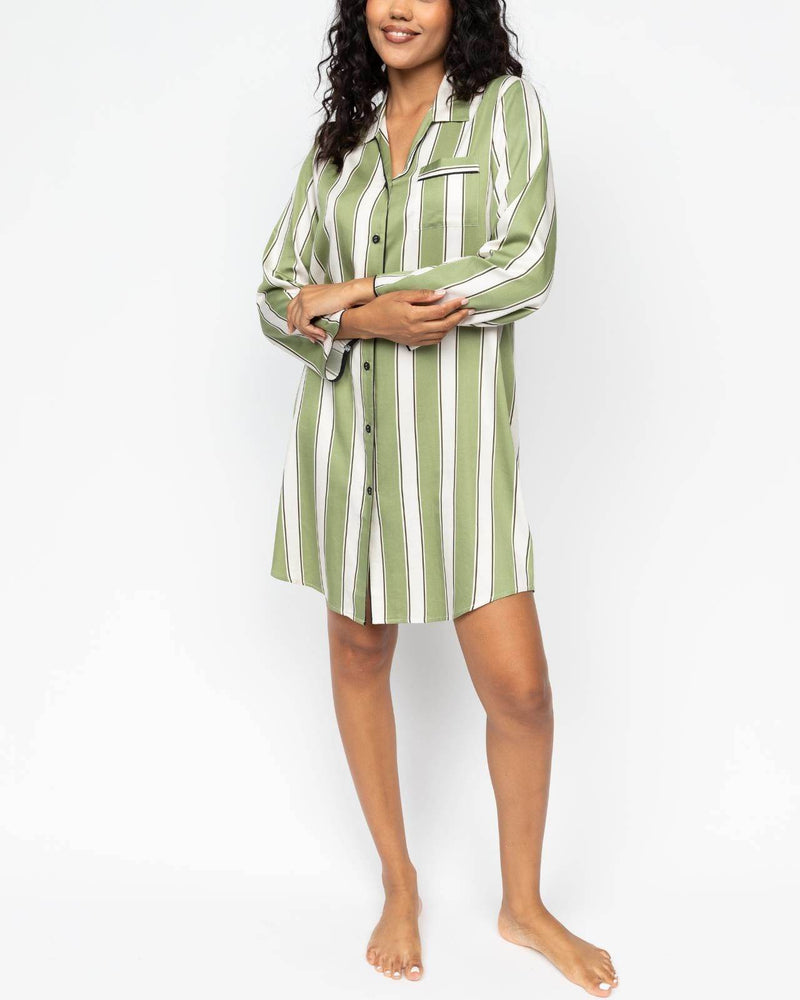 Nancy Printed Stripe Nightshirt Sage Green Mix - Dubai Offers Today