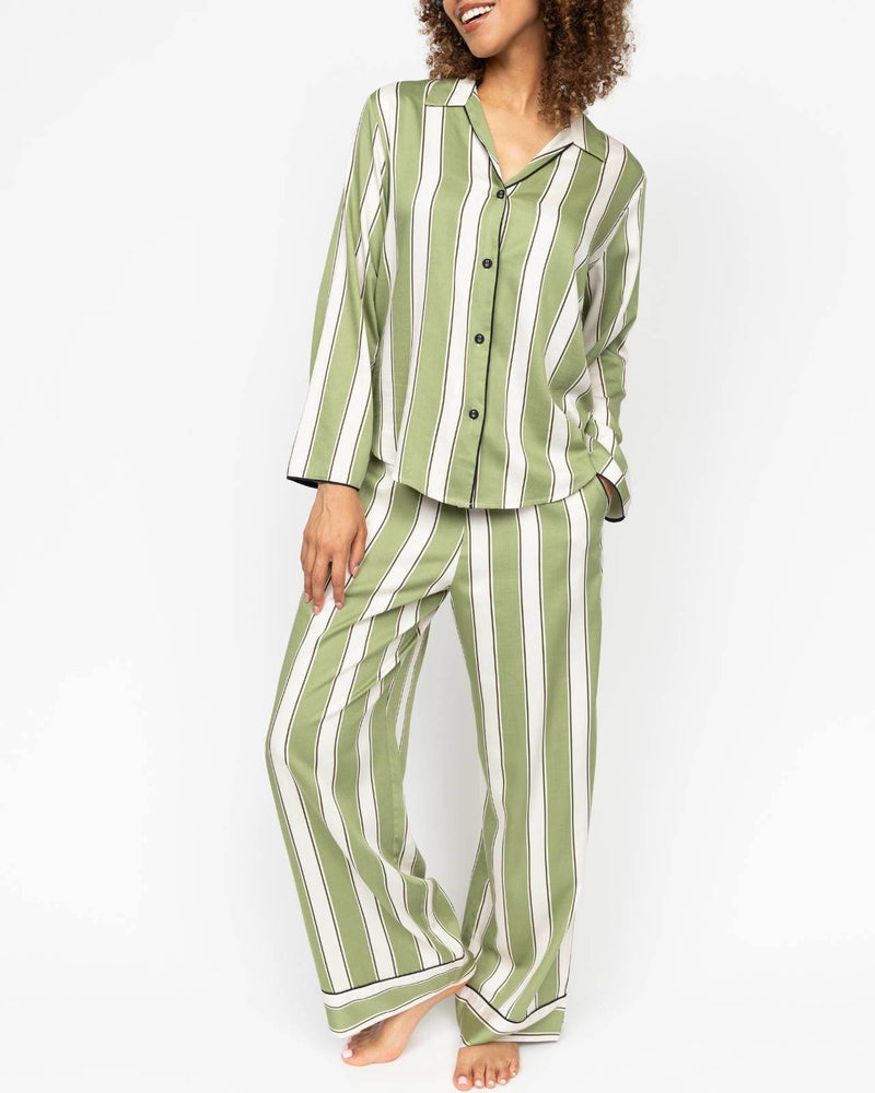 Nancy Printed Stripe Wide Leg Pyjama Set Green Mix - Dubai Offers Today
