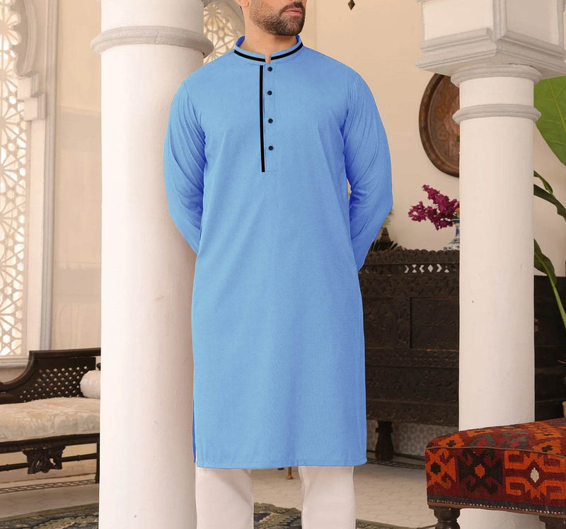 Men's Sky-Blue Plains Kurta 3066 - Dubai Offers Today