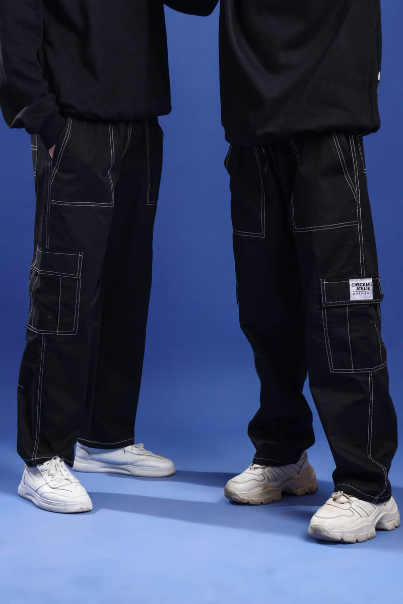 BLACK STRAIGHT CARGO PANT (WHITE LINES) - Dubai Offers Today