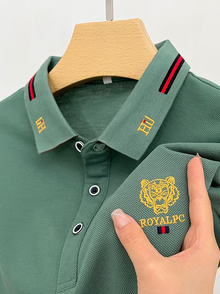 Close-up collar detail army green polo Abu Dhabi MPT-702