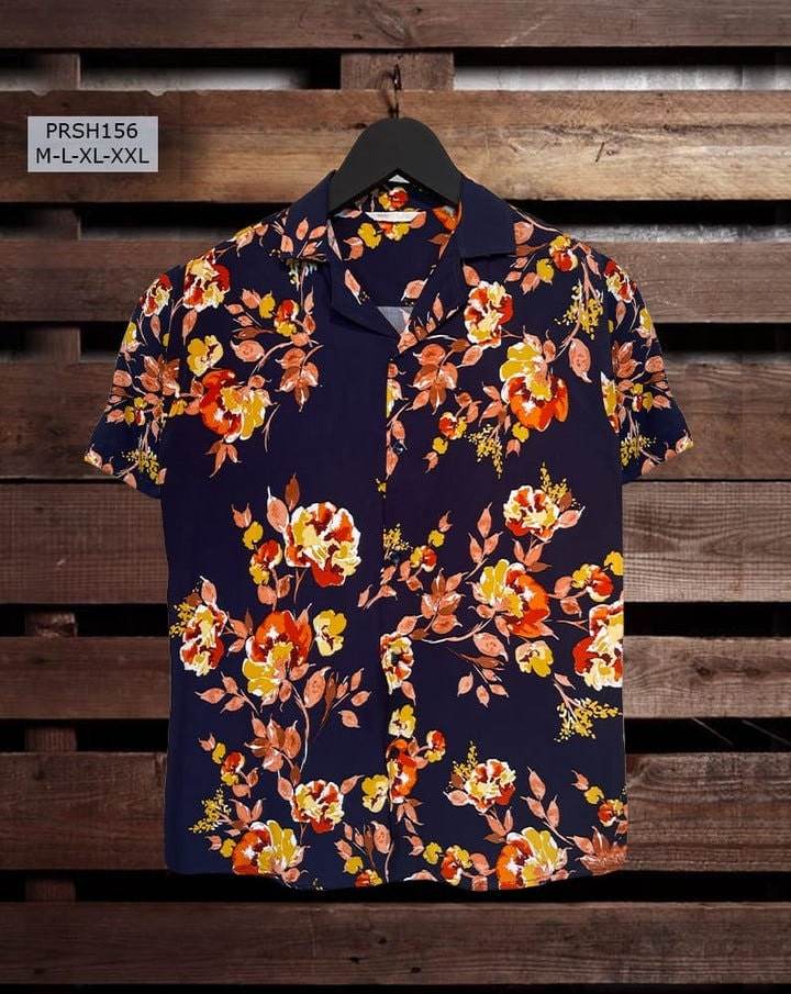 Printed Shirt - PRSH156 (Black flower) - Dubai Offers Today