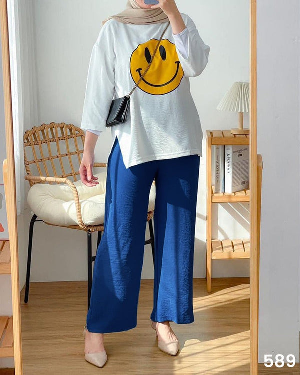 Smiley Tee & Palazzo Dark Blue