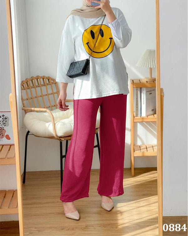 Smiley Tee & Plazzo Pink
