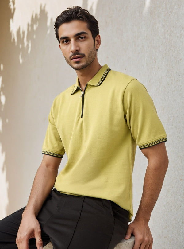 Textured Half Zip Polo T-shirt