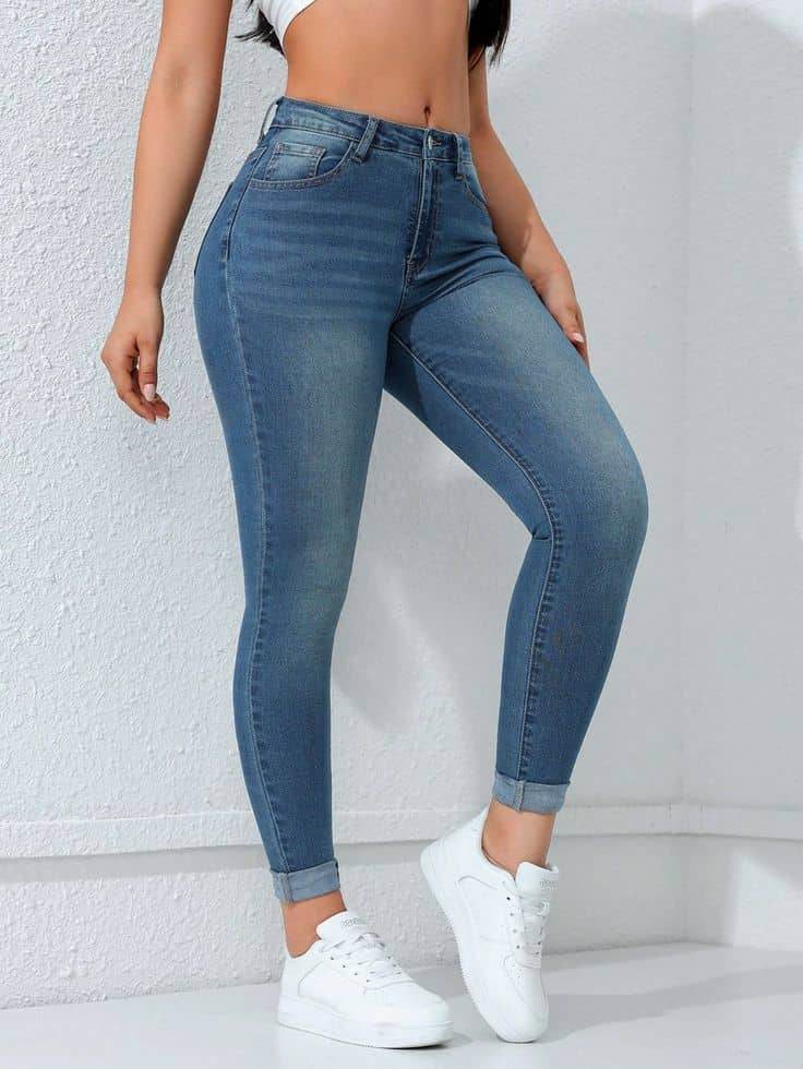 Womens Blue Plain Stretchable Jeans - 5210 - Dubai Offers Today