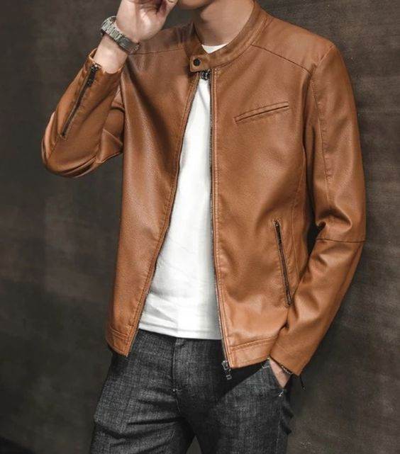 Men Brown Leather Jacket - Dubai Offers Today
