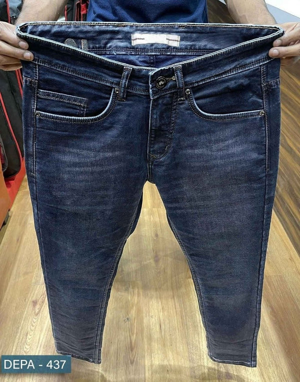Rigid Blue Denim Plain Stretchable Jeans - 3409