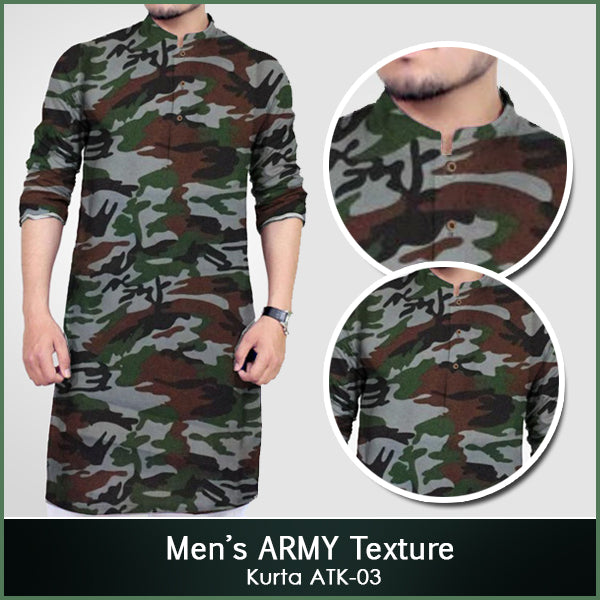 Men's Army Texture Plain kurta 3070