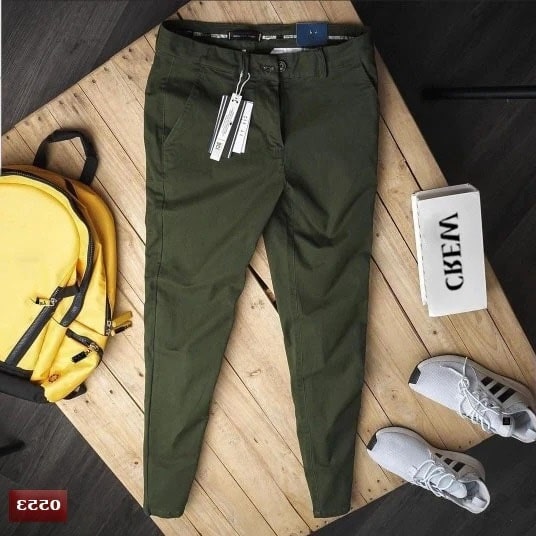 Olive Green Plain Stretchable Jeans - 3853