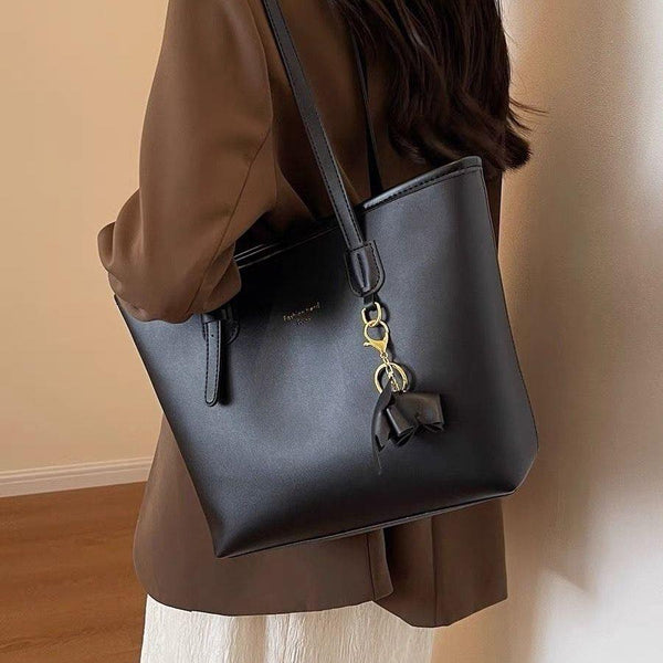 Black long handle tote bag