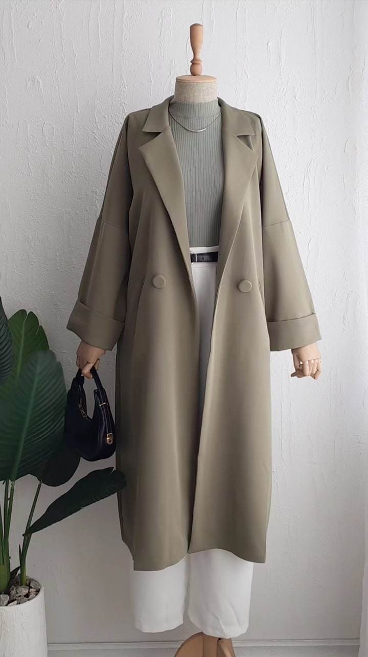 Modest Crepe Trench Coat - Dubai Offers Today