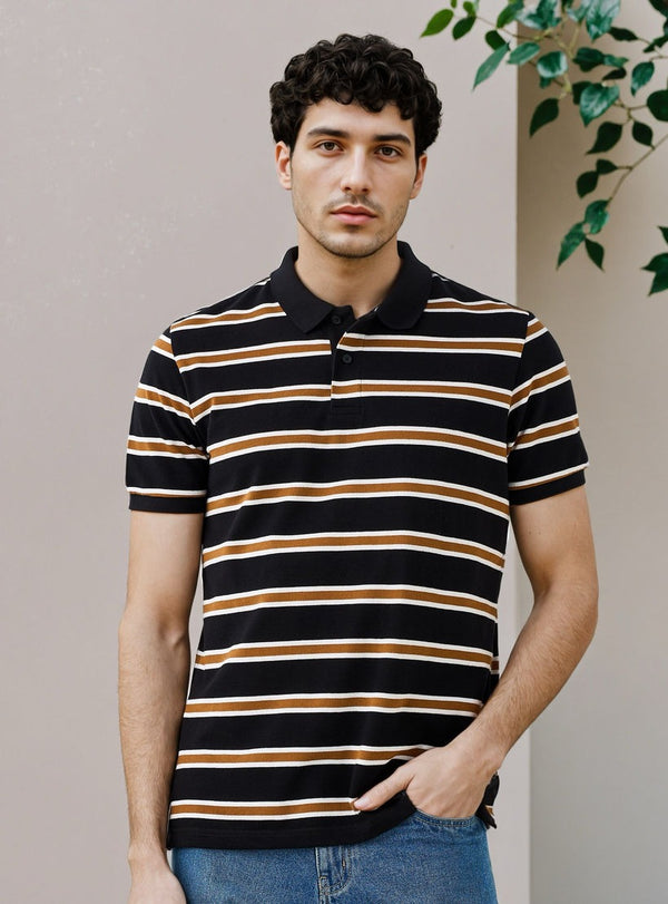 Striped Pique Polo T-shirt