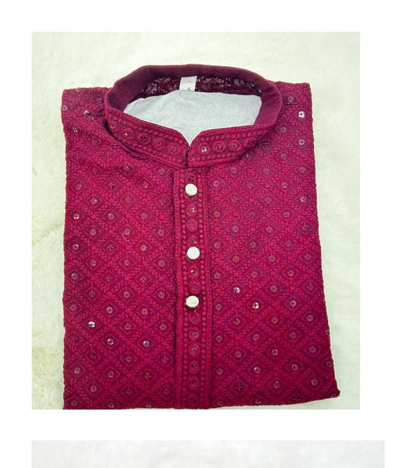 Men's Maroon Strap Printed Kurta