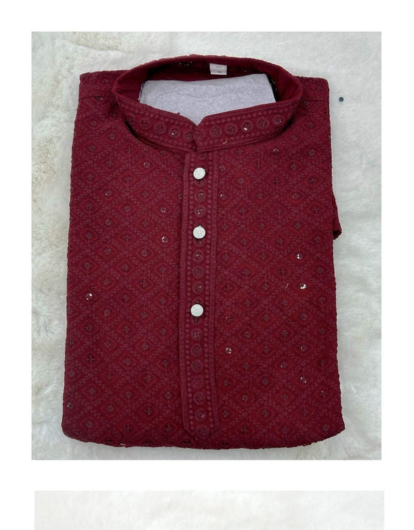 Men's Maroon Strap Kurta 7997