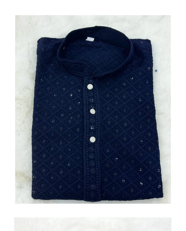 Men's Blue Strap Kurta