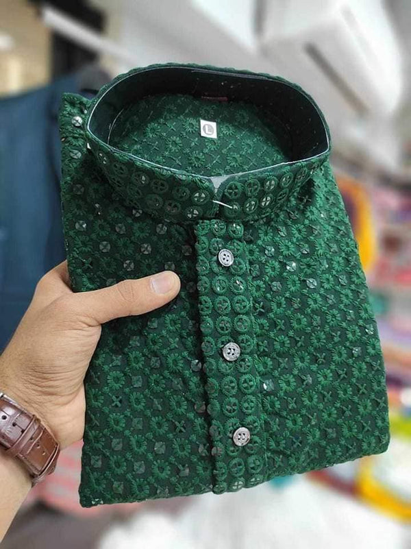 Men's Green Strap Kurta