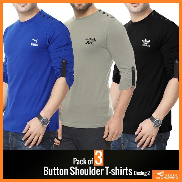 PACK OF 3 BUTTON SHOULDER T-SHIRTS DESIGN 2