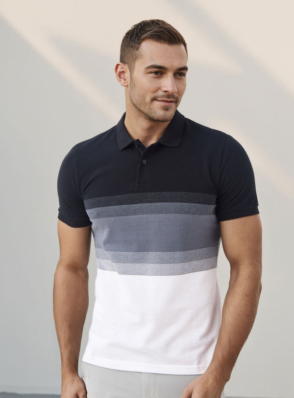 Bird Eye Striped Pique Polo T-shirt