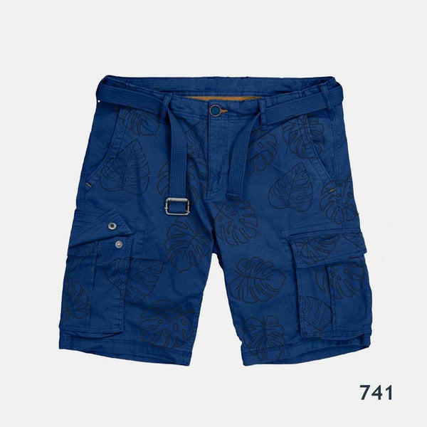 Leaf Print Blue Cargo Shorts