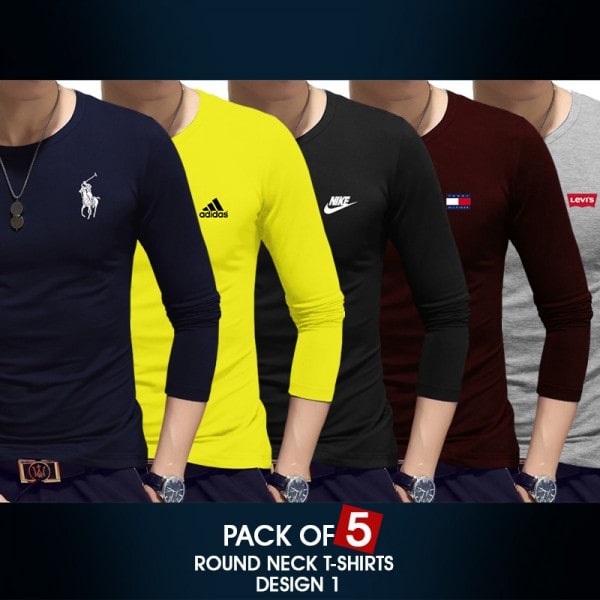 PACK OF 5 ROUND NECK T-SHIRTS DESIGN