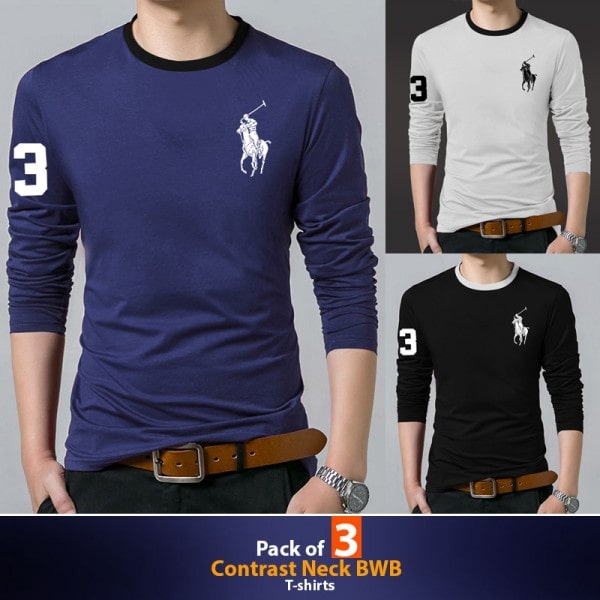PACK OF 3 CONTRAST NECK BWB T-SHIRTS