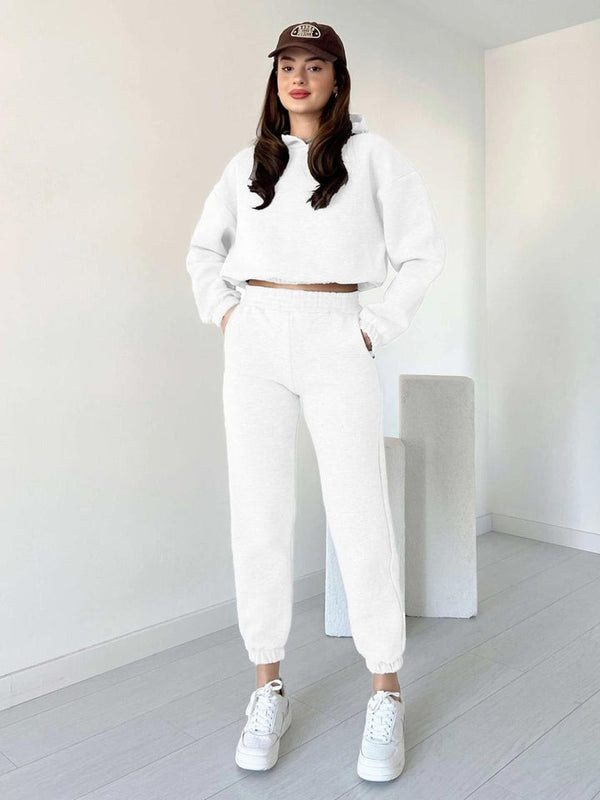 Women Cropped Hoodie Set