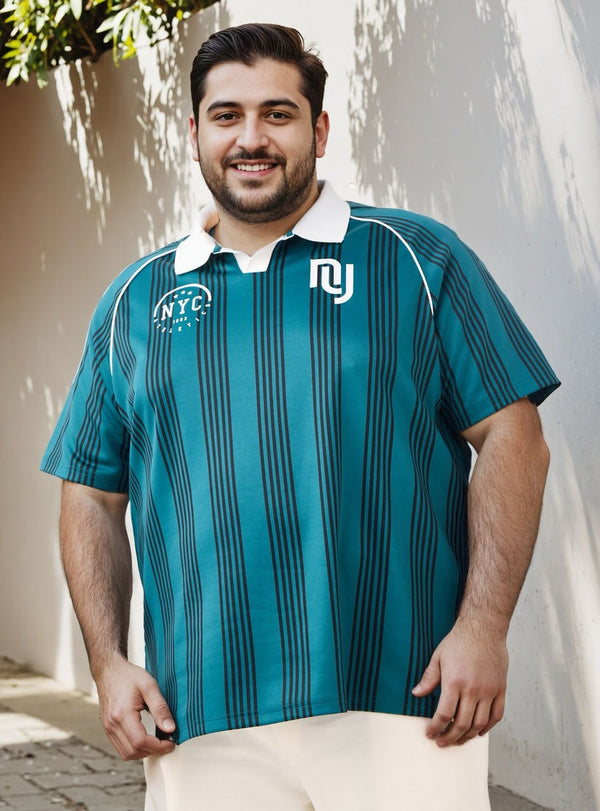 Plus Size Striped Polo T-shirt