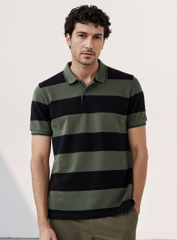 Striped Polo Neck Regular T-shirt