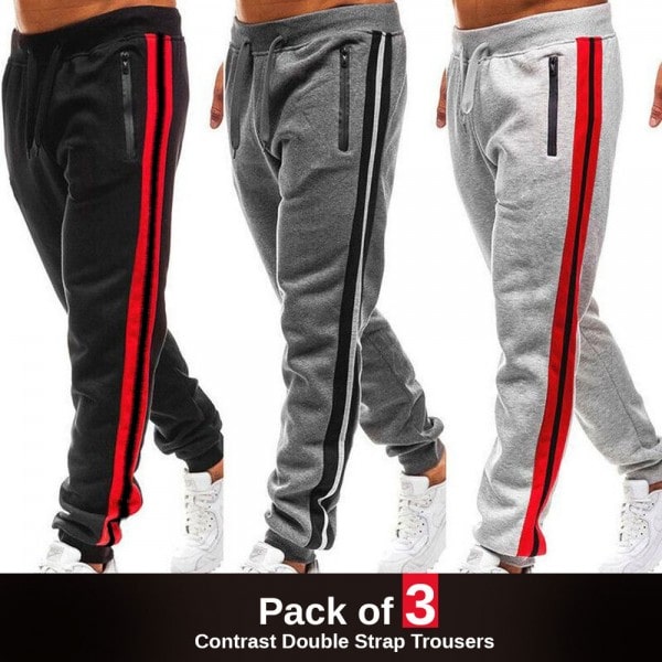 PACK OF 3 CONTRAST DOUBLE STRAP TROUSERS