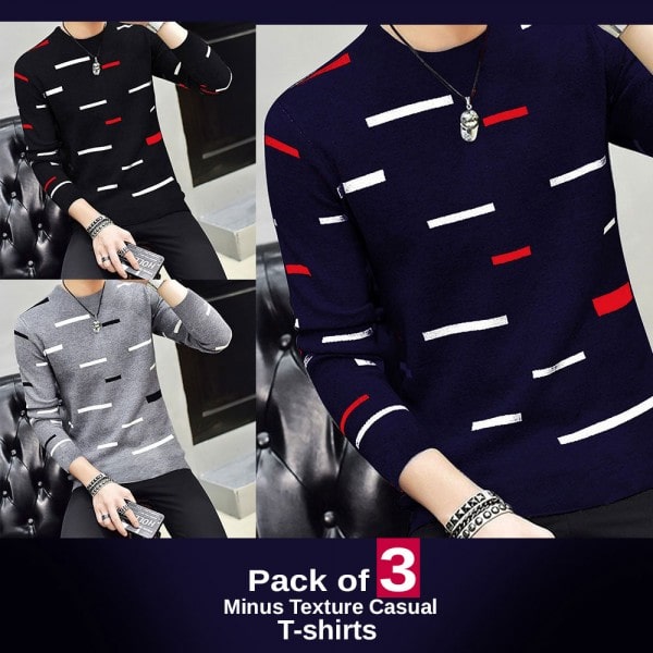 PACK OF 3 MINUS TEXTURE CASUAL T-SHIRTS
