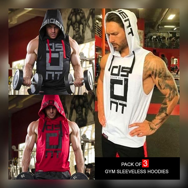 PACK OF 3 GYM SLEEVELESS HOODIES