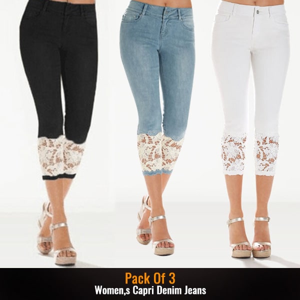 PACK OF 3 WOMENS CAPRI DENIM JEANS