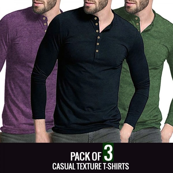 PACK OF 3 CASUAL TEXTURE T-SHIRTS