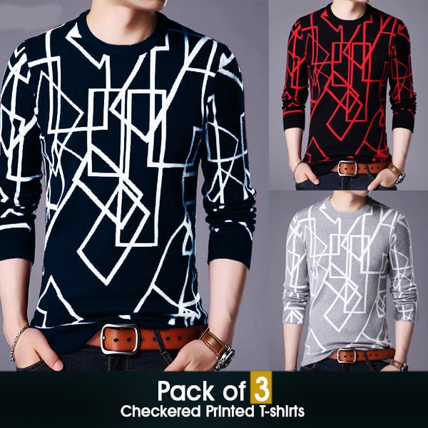 PACK OF 3 CHECKERED PRINTED T-SHIRTS