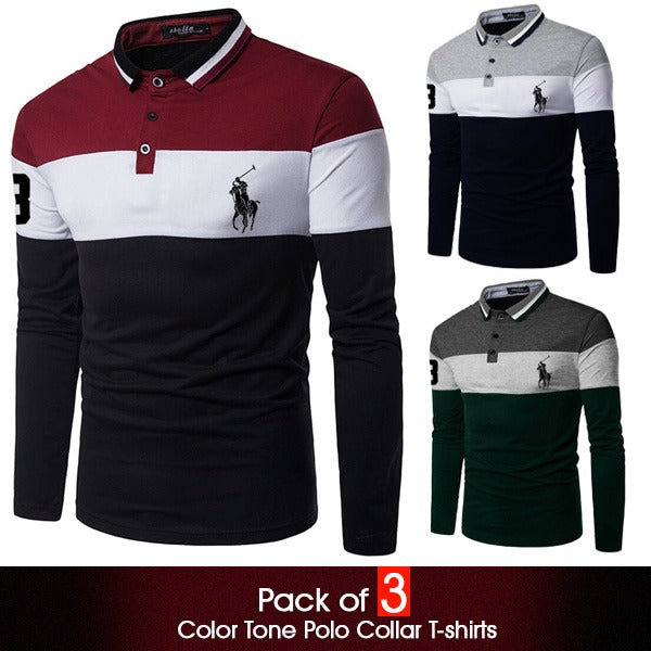 Pack of 03 Full Sleeves Men's Polo T-Shirts