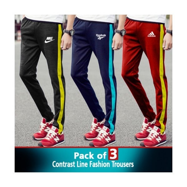PACK OF 3 CONTRAST LINE FASHION TROUSERS