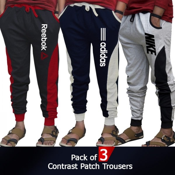 PACK OF 3 CONTRAST PATCH TROUSERS