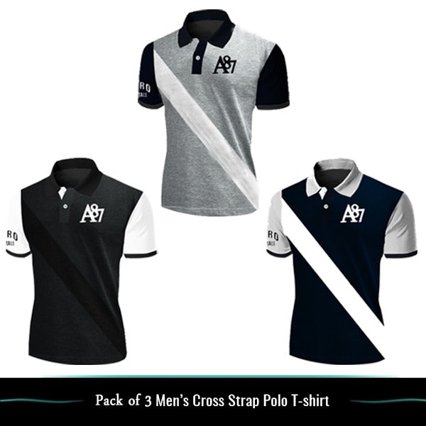 PACK OF 3 MENS CROSS STRAP POLO T-SHIRTS