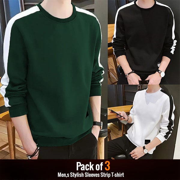 PACK OF 3 MENS STYLISH SLEEVES STRIP T-SHIRTS