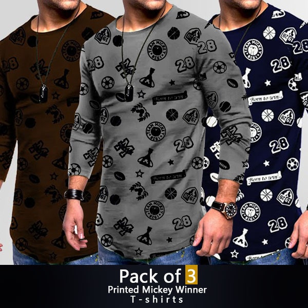 PACK OF 3 PRINTED MICKEY WINNER T-SHIRTS