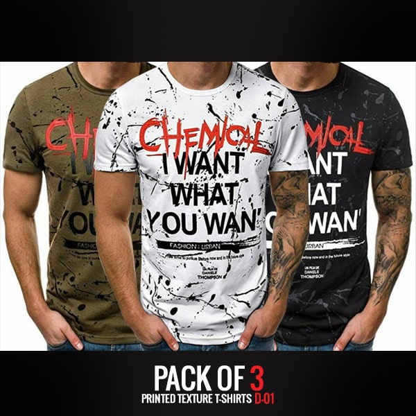 PACK OF 3 PRINTED TEXTURE T-SHIRTS D-01