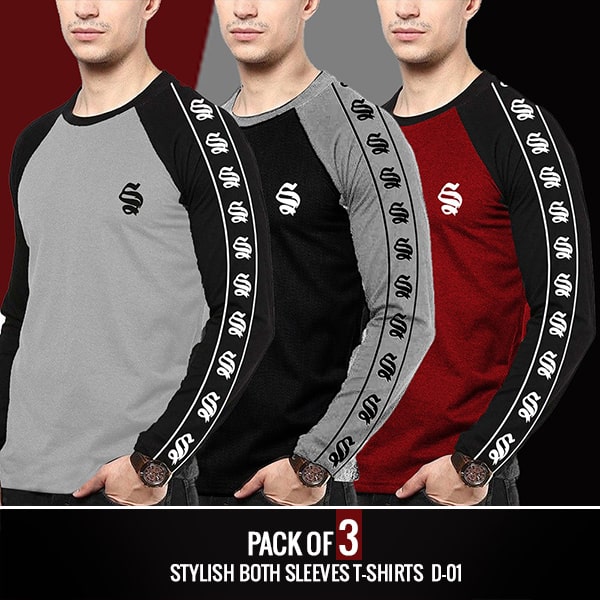 PACK OF 3 STYLISH BOTH SLEEVES T-SHIRTS D-01