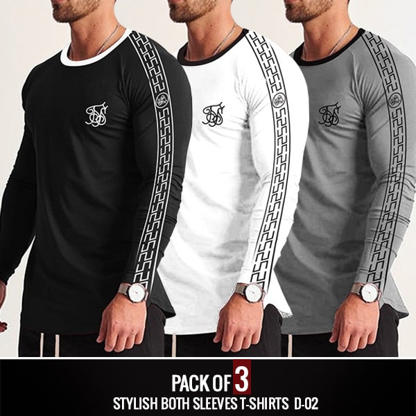 PACK OF 3 STYLISH BOTH SLEEVES T-SHIRTS D-02