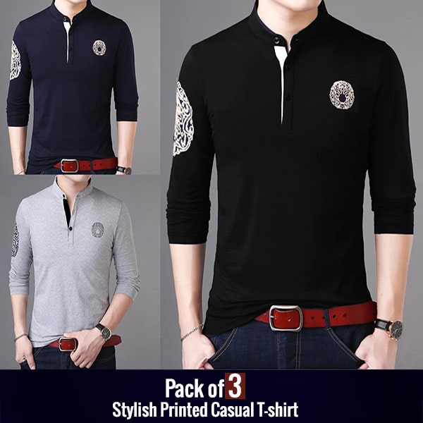 PACK OF 3 STYLISH PRINTED CASUAL T-SHIRTS