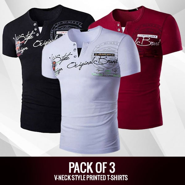 PACK OF 3 V-NECK STYLE PRINTED T-SHIRTS