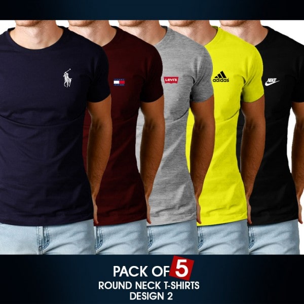 PACK OF 5 ROUND NECK T-SHIRTS DESIGN 2